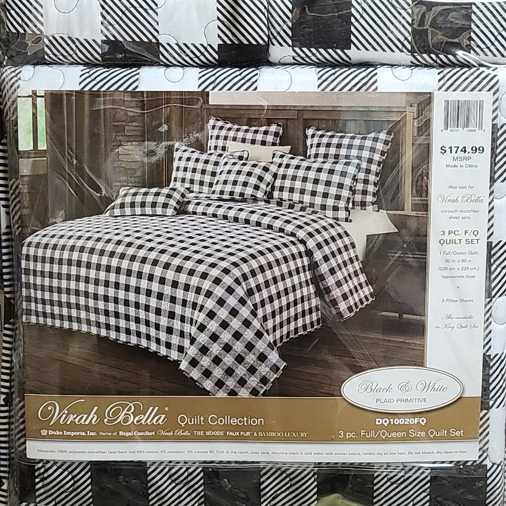 Virah Bella B&W Plaid Quilt Set